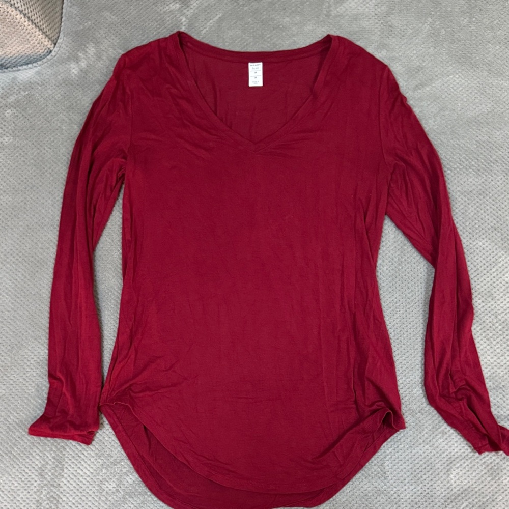 Old Navy Deep Red Long Sleeve V-Neck Top
